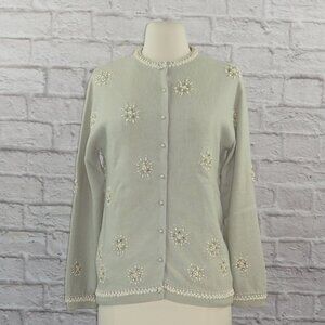 Vintage 50s Lambswool Angora Beaded Rhinestone Pearl Cardigan Sweater